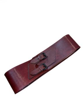 Vintage Made in France Red Leather Double Buckle Belt